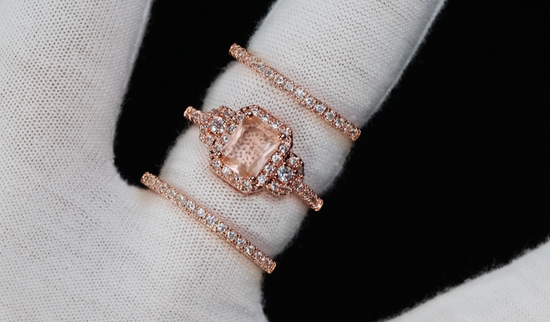 Womens Rose Gold Ring | Rose Gold Wedding Ring Set | Champagne Diamond Ring