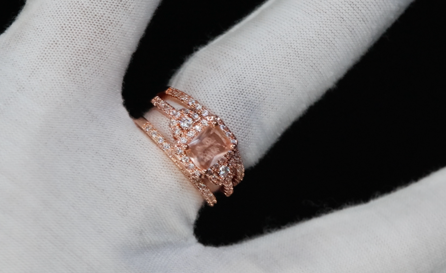 Womens Rose Gold Ring | Rose Gold Wedding Ring Set | Champagne Diamond Ring