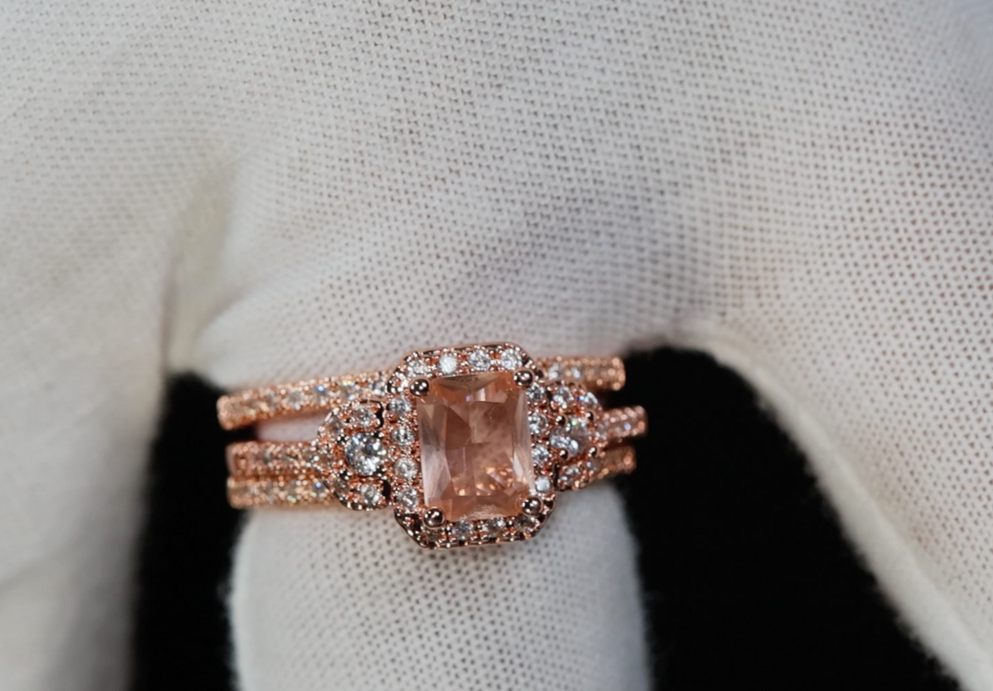 Womens Rose Gold Ring | Rose Gold Wedding Ring Set | Champagne Diamond Ring