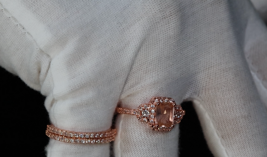 Womens Rose Gold Ring | Rose Gold Wedding Ring Set | Champagne Diamond Ring