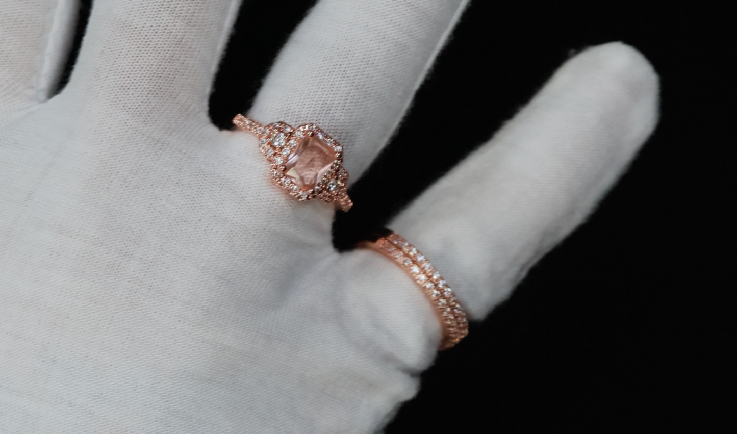 Womens Rose Gold Ring | Rose Gold Wedding Ring Set | Champagne Diamond Ring