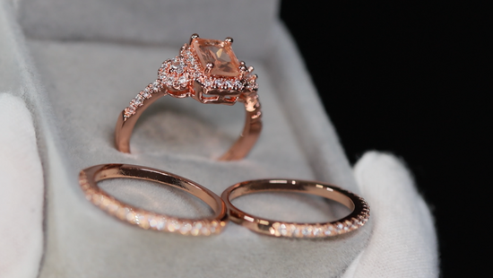 Womens Rose Gold Ring | Rose Gold Wedding Ring Set | Champagne Diamond Ring