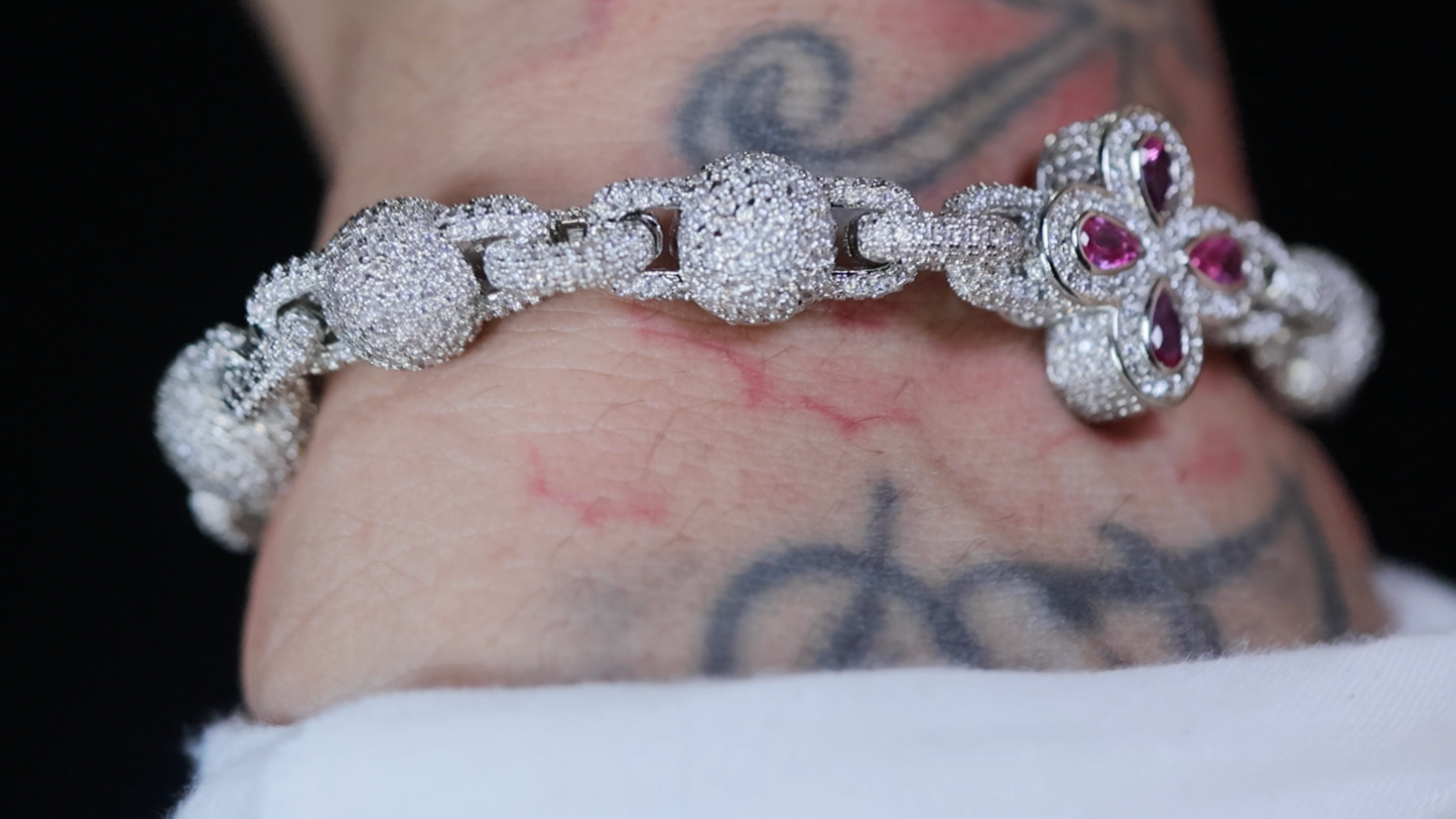 Silver Bracelet with Pink Diamonds
