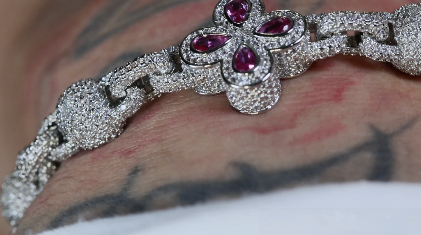Silver Bracelet with Pink Diamonds