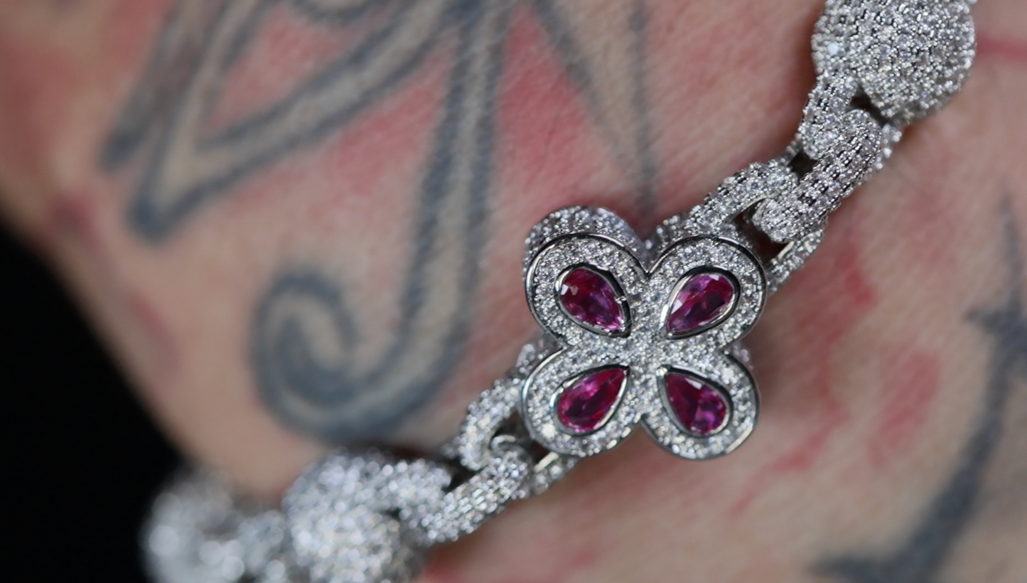 Silver Bracelet with Pink Diamonds