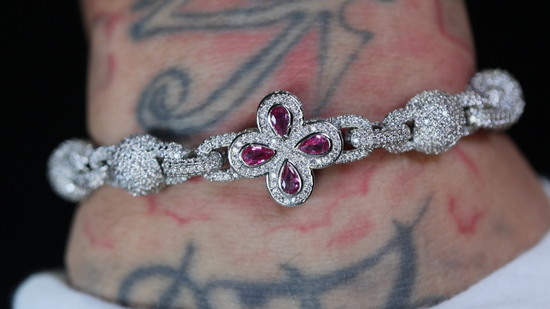 Silver Bracelet with Pink Diamonds