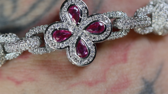 Silver Bracelet with Pink Diamonds
