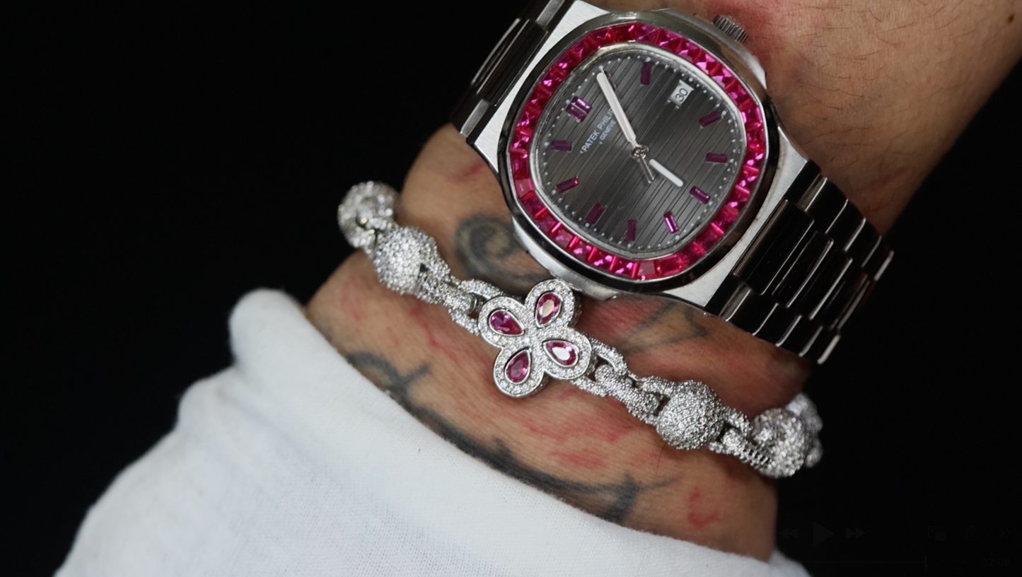 Silver Bracelet with Pink Diamonds