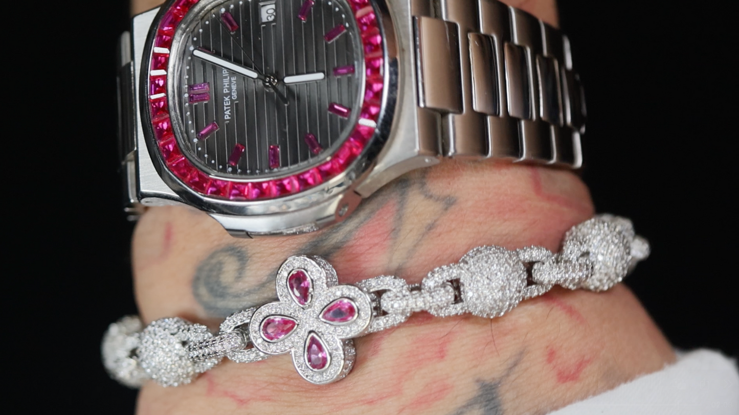 Silver Bracelet with Pink Diamonds