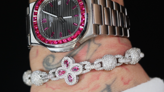 Silver Bracelet with Pink Diamonds