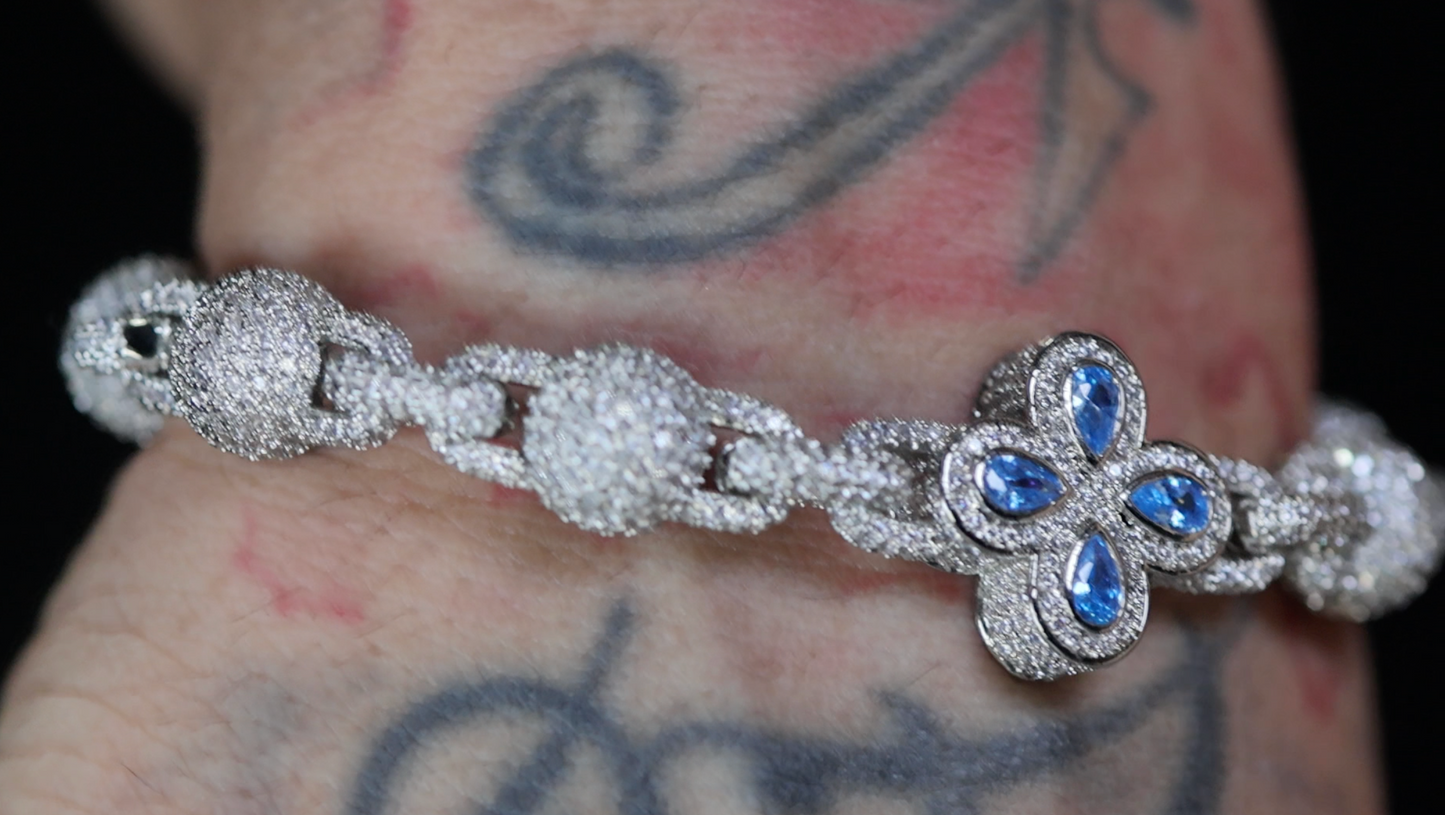 Men's Silver Blue Diamond Bracelet