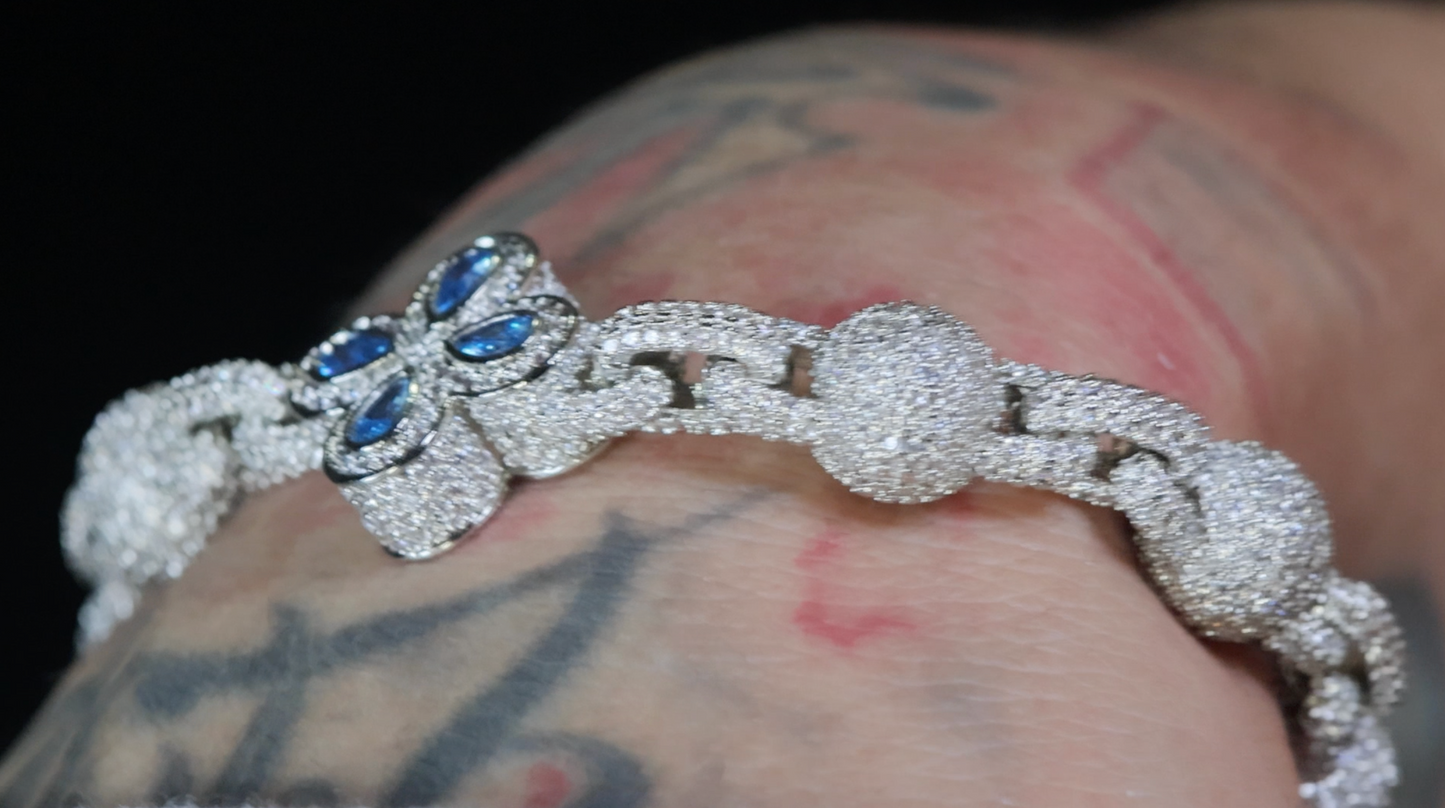 Men's Silver Blue Diamond Bracelet