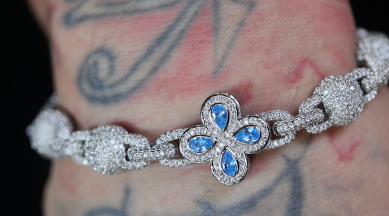 Men's Silver Blue Diamond Clover Bracelet