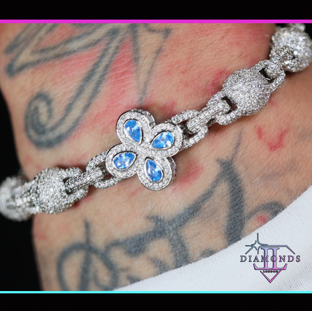 Men's Silver Blue Diamond Bracelet