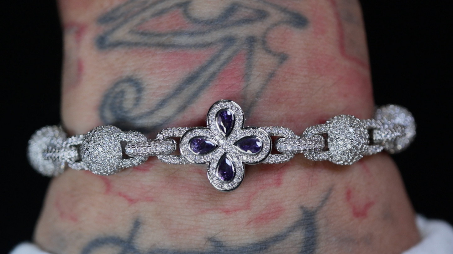 Men's Purple Diamond Clover Bracelet