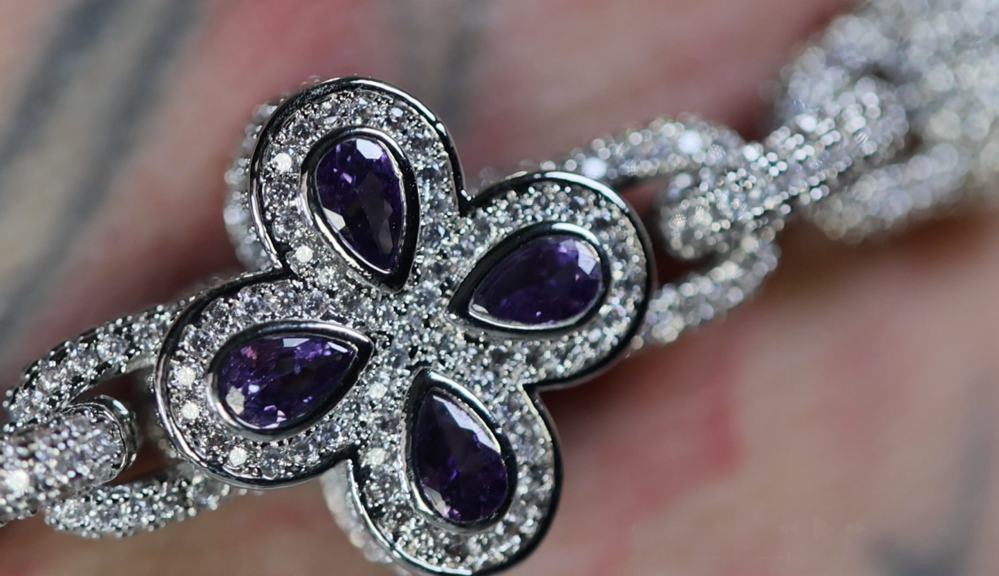 Men's Silver Bracelet with Purple Diamonds