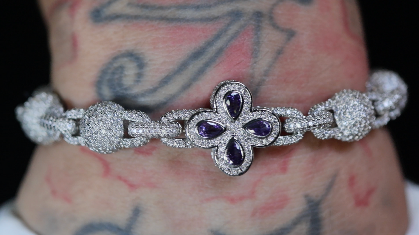 Silver Bracelet with Purple Diamonds