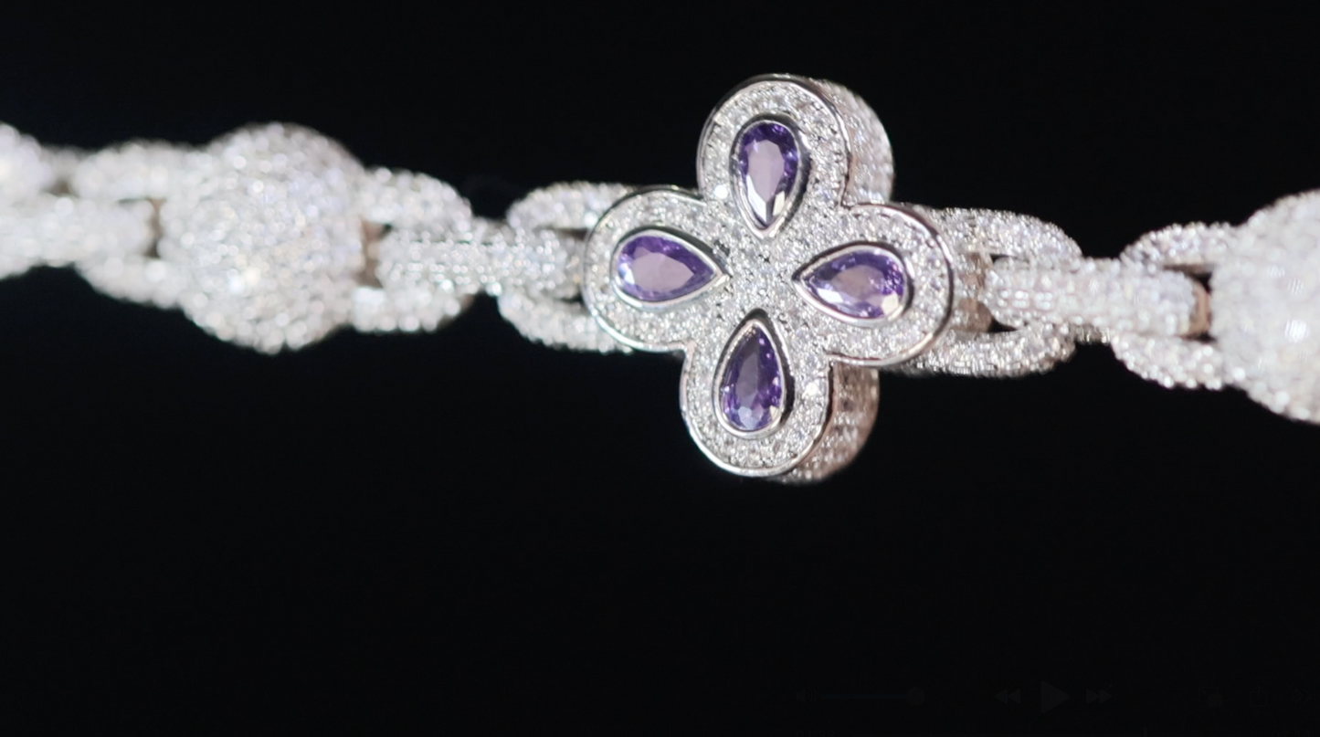 Women's Silver Bracelet with Purple Diamonds