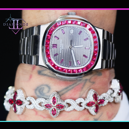 Men's Silver Bracelet with Pink Diamonds