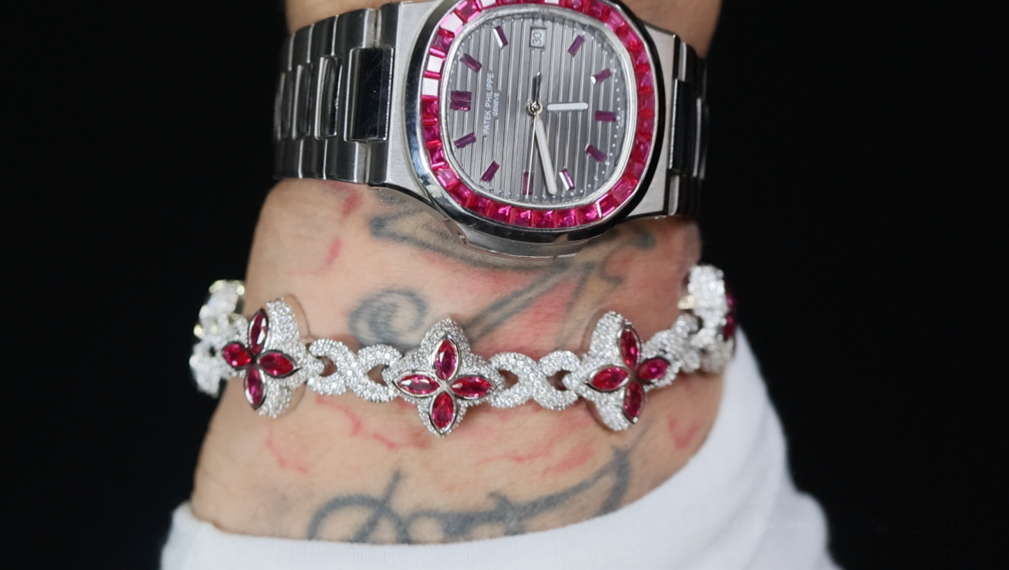 Men's Silver Ruby Bracelet 