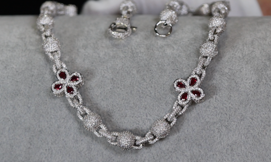 Men's Silver necklace with red gemstones