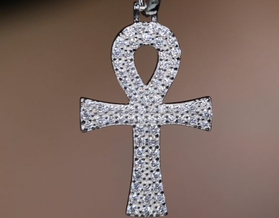 Silver Moissanite Diamond Ankh Pendant