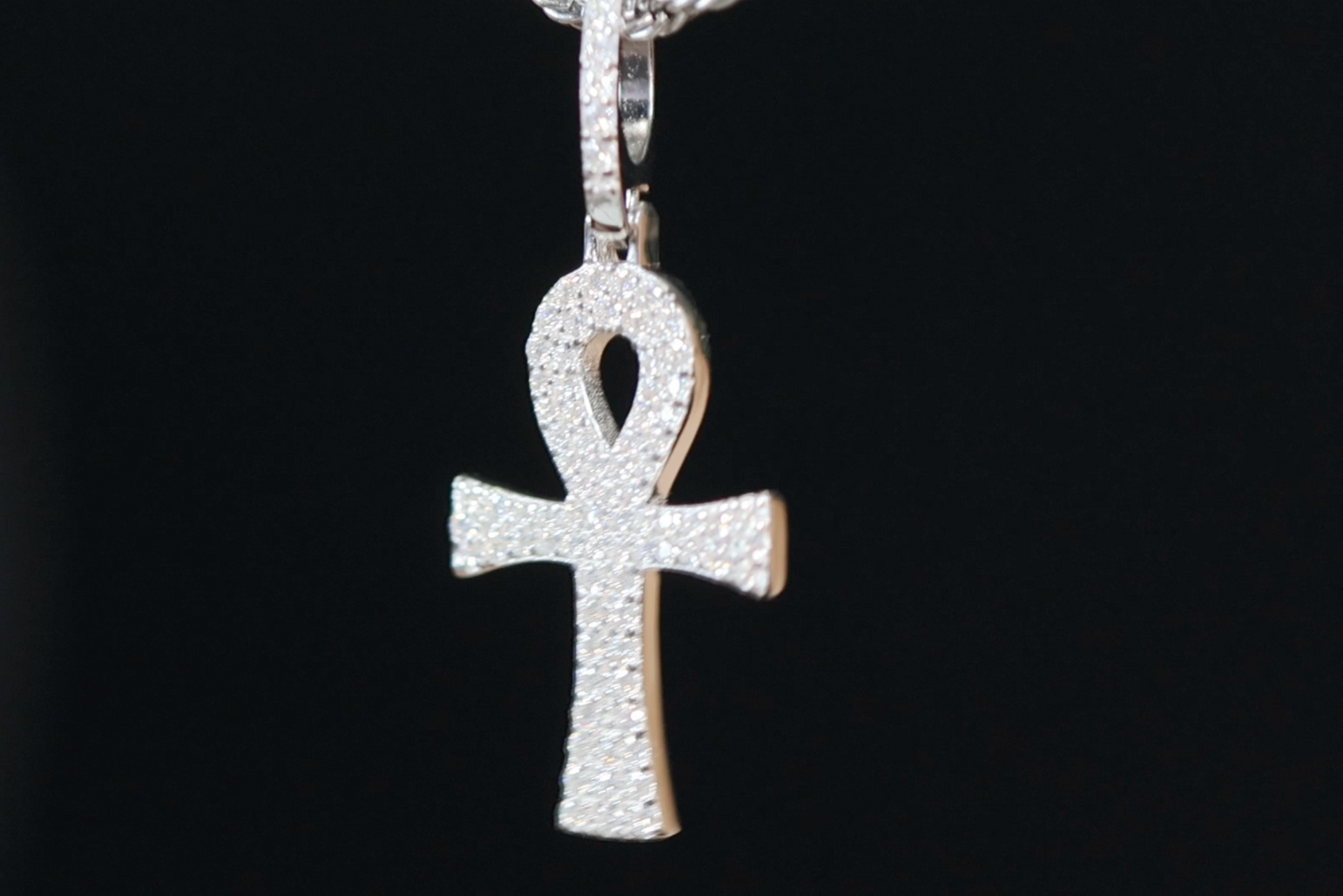 Silver Moissanite Diamond Ankh Pendant