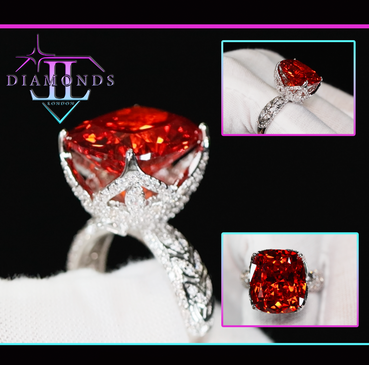 Womens big Red diamond ring