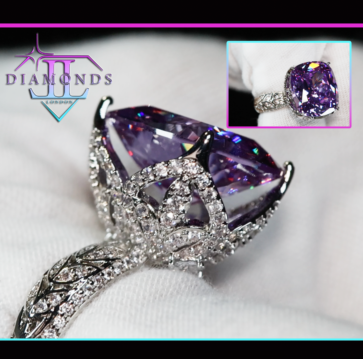 Womens Large Purple Diamond Ring | Womens Big Purple Diamond Ring