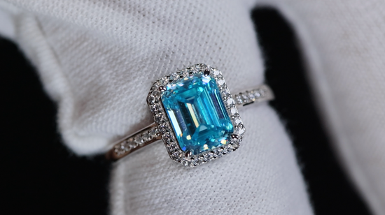 Womens Blue Moissanite Ring