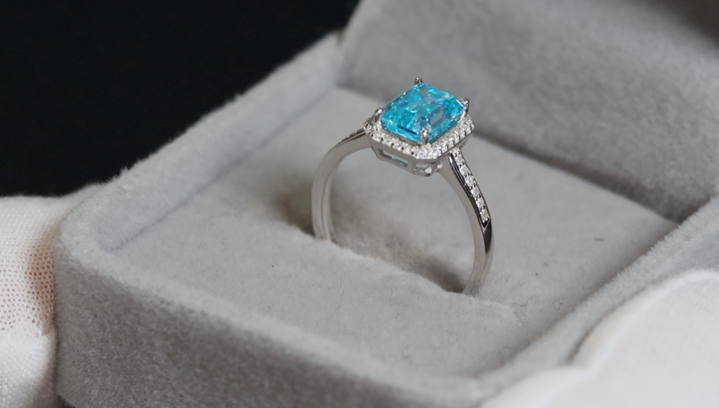 Womens Blue Moissanite Wedding Ring