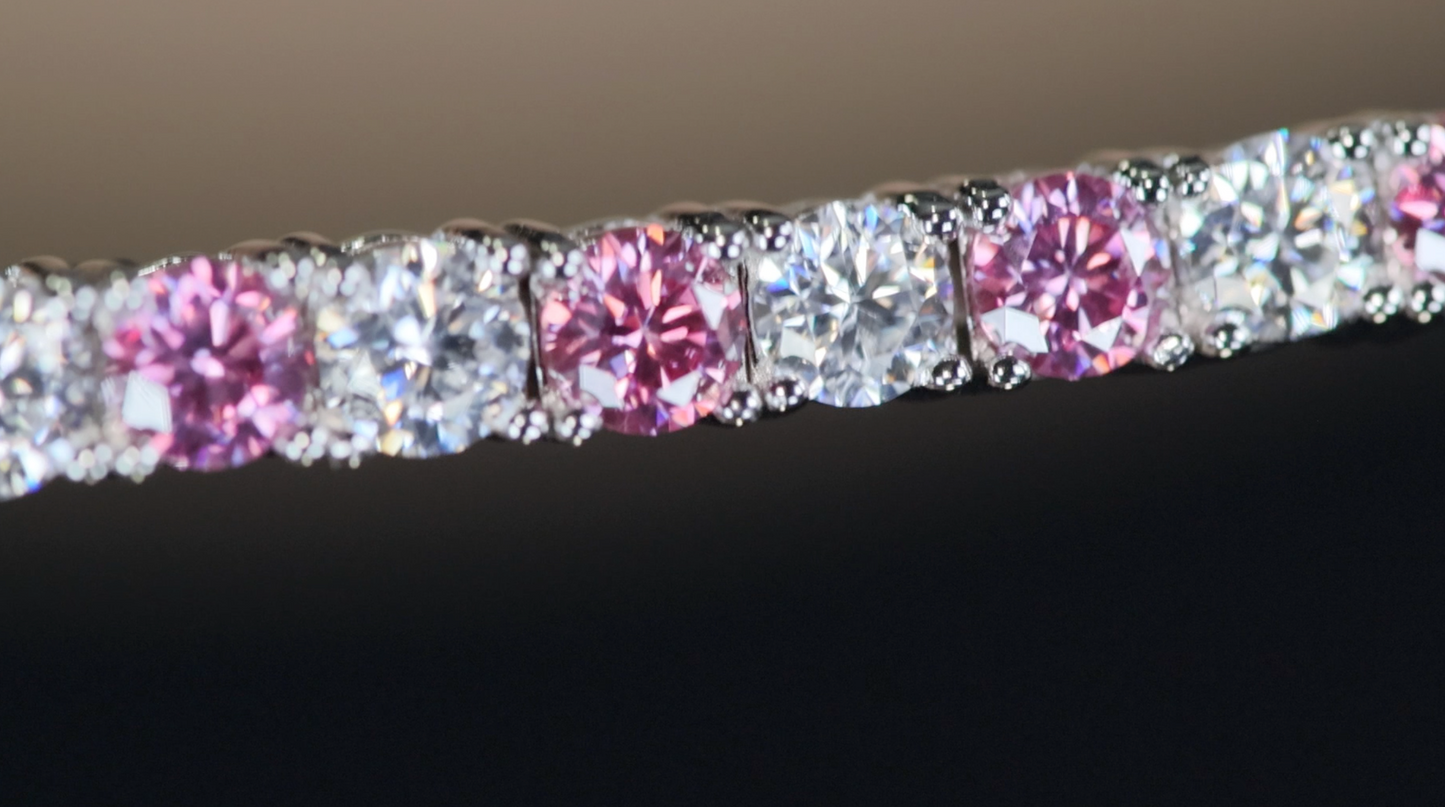 Womens Pink Moissanite Diamond Tennis Bracelet