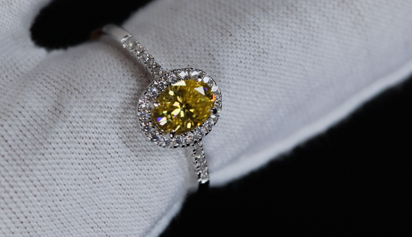 Womens Yellow Oval Moissanite Diamond Ring