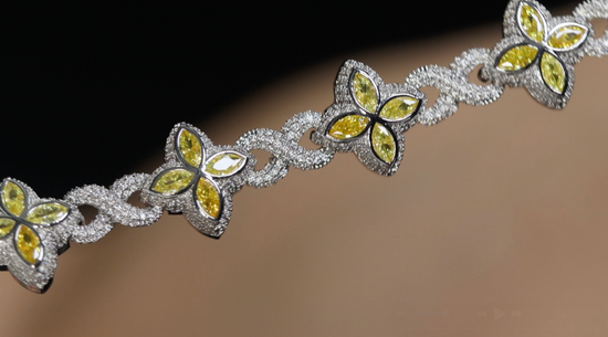 Silver Necklace with Yellow Diamonds