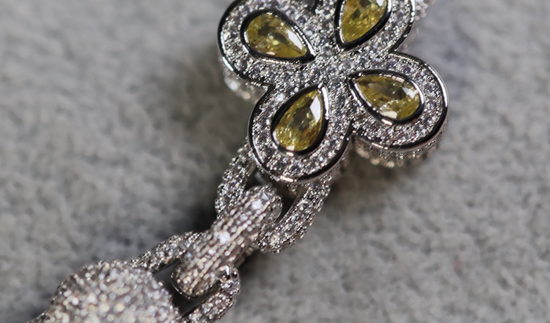 Men's Silver Necklace with Yellow Diamonds