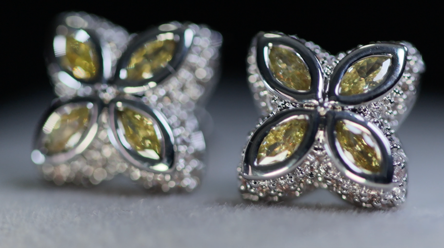 Yellow Diamond Clover Ear Studs