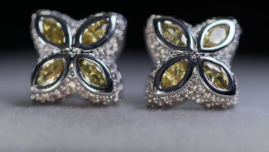 Yellow Diamond Clover Ear Studs