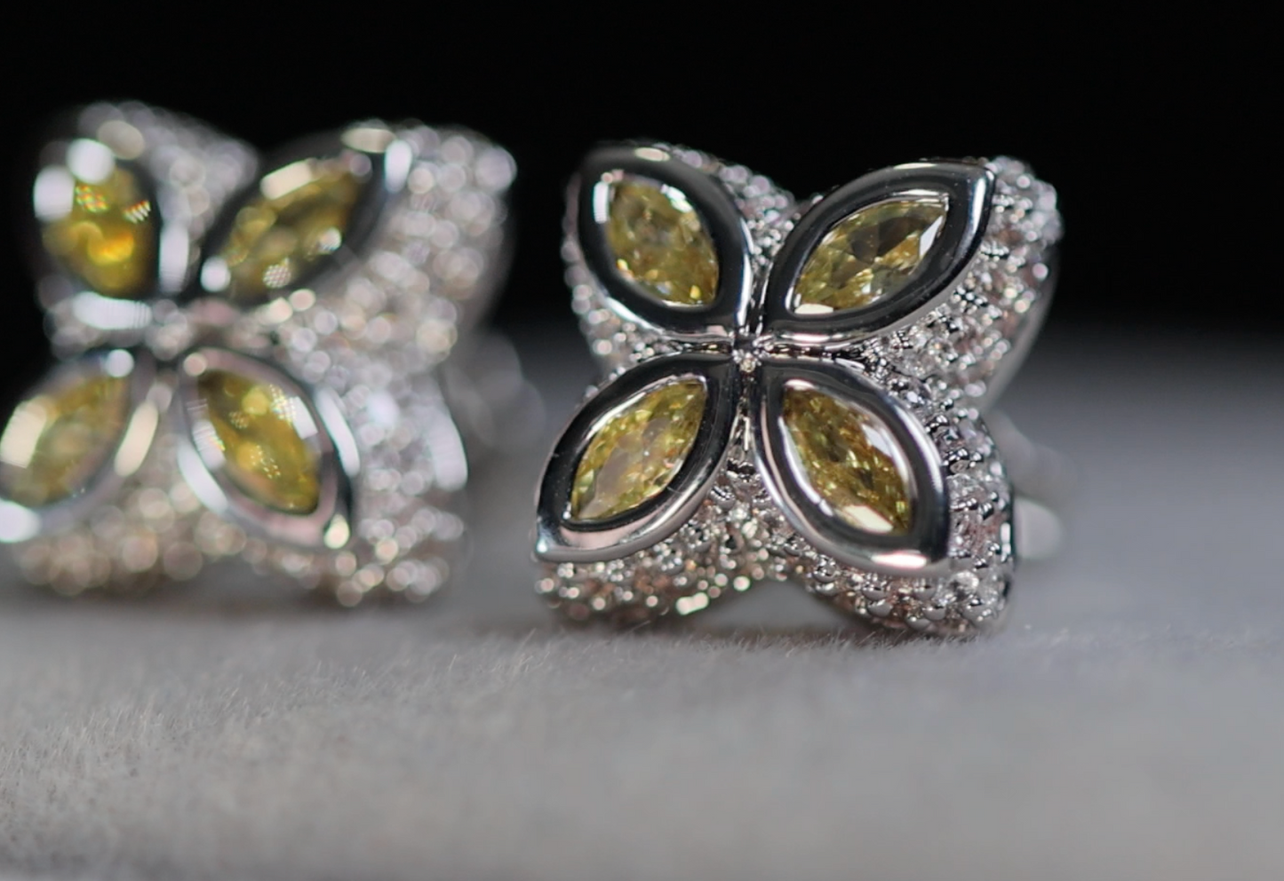 Yellow Diamond Clover Ear Studs