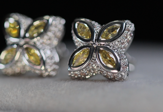 Yellow Diamond Clover Ear Studs