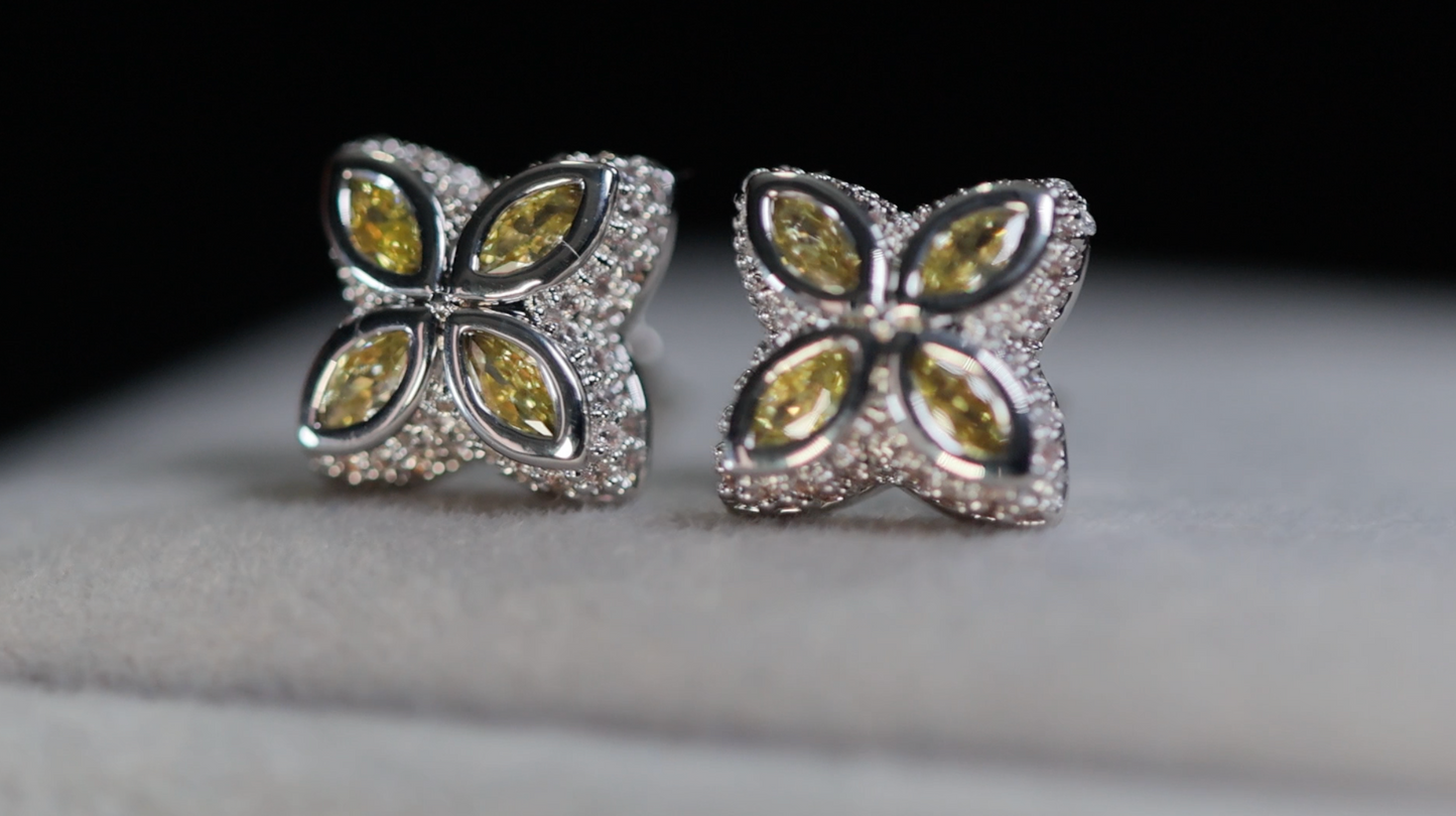 Yellow Diamond Clover Ear Studs