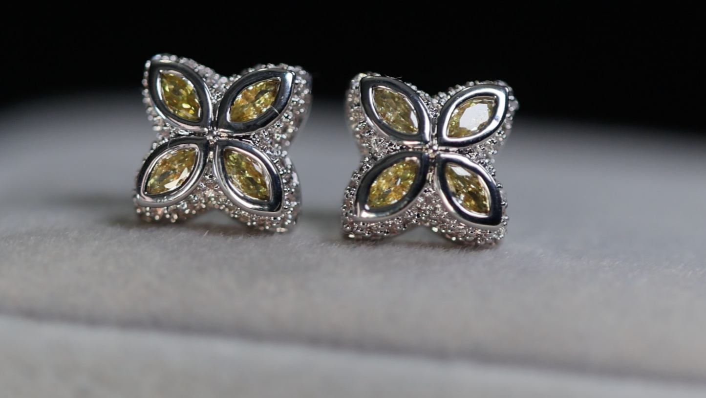 Yellow Diamond Clover Ear Studs