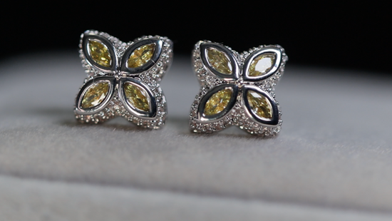 Yellow Diamond Clover Ear Studs