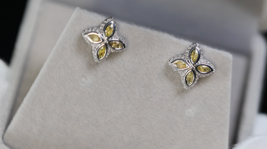 Yellow Diamond Clover Ear Studs