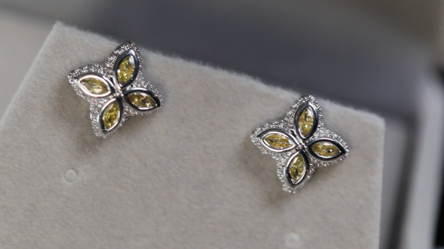 Yellow Diamond Clover Ear Studs