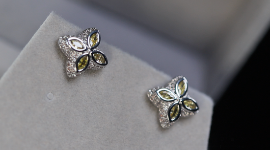 Yellow Diamond Clover Ear Studs