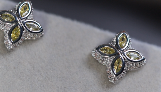 Yellow Diamond Clover Ear Studs