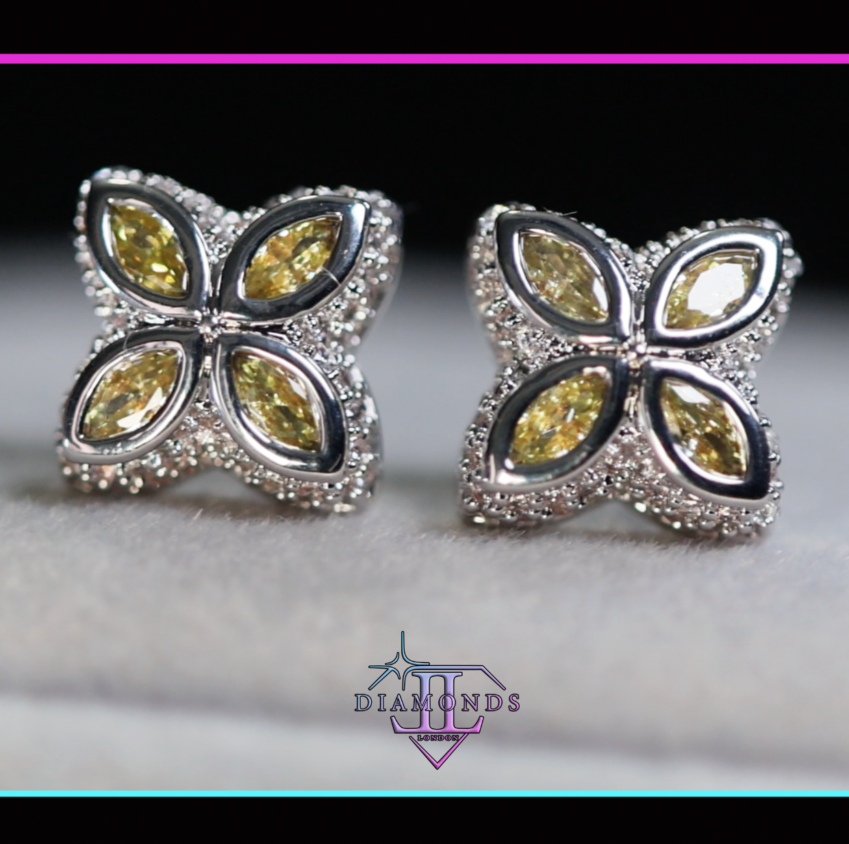 Yellow Diamond Clover Ear Studs