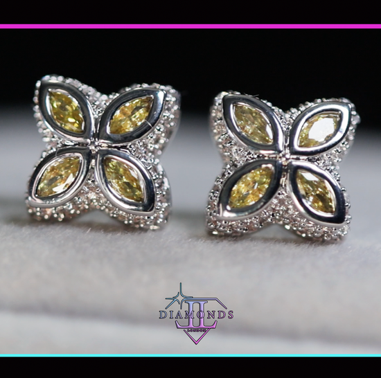 Yellow Diamond Clover Ear Studs