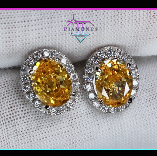 Yellow Oval Cut Diamond Ear Studs