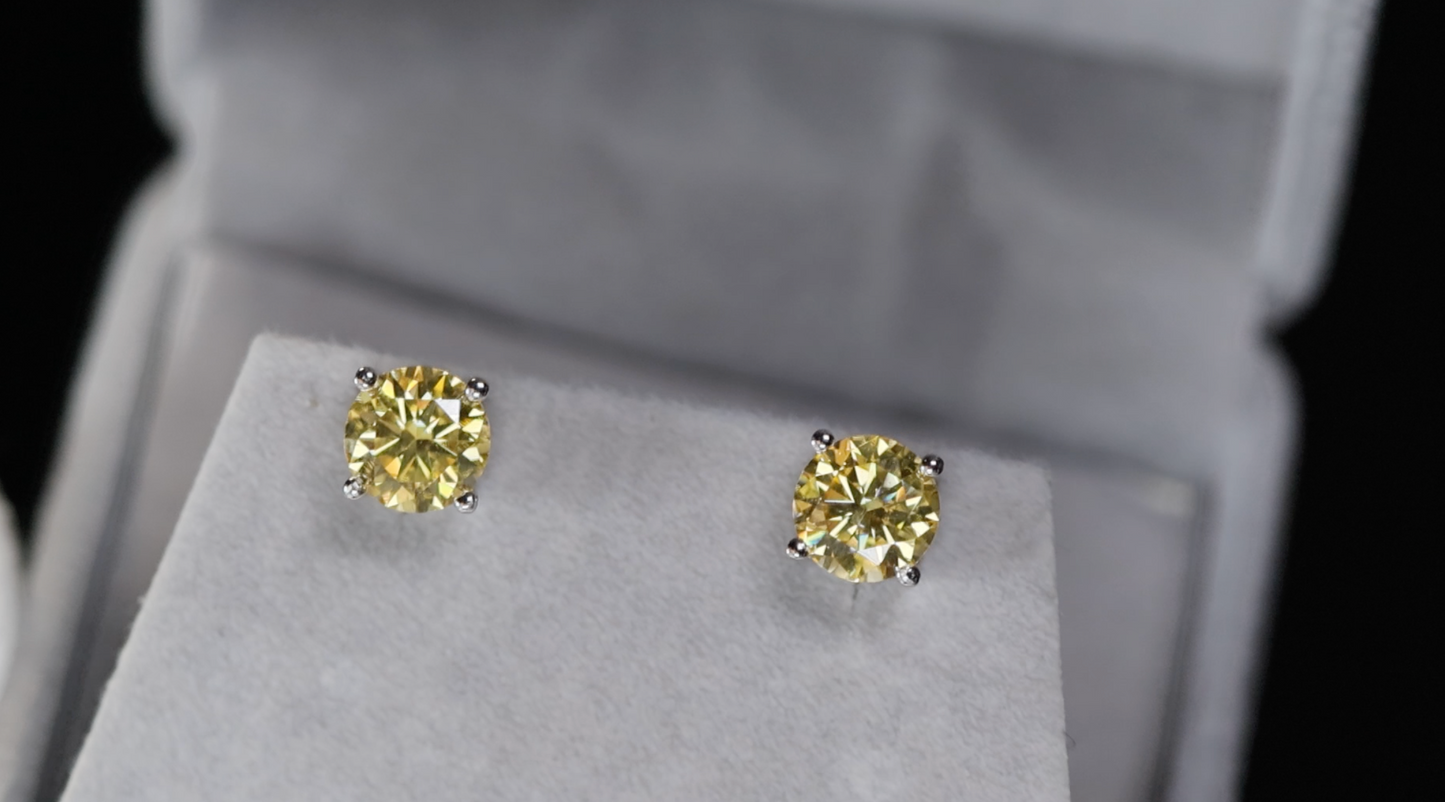 Yellow Moissanite Diamond Ear Studs